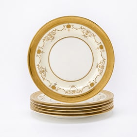Set of Six Mintons Gilt Decorated Porcelain Dinner Plates