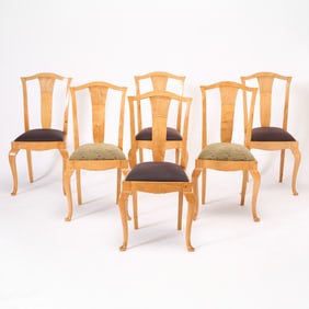 Set of Six Continental Birch Side Chairs