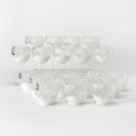 Group of Ajka Crystal Co. Modern Fabergé 'Antarctica' Pattern White Overlay Glass Drinking