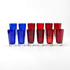 Group of Ajka Crystal Co. Modern Fabergé 'Milano' Pattern Glass Highballs