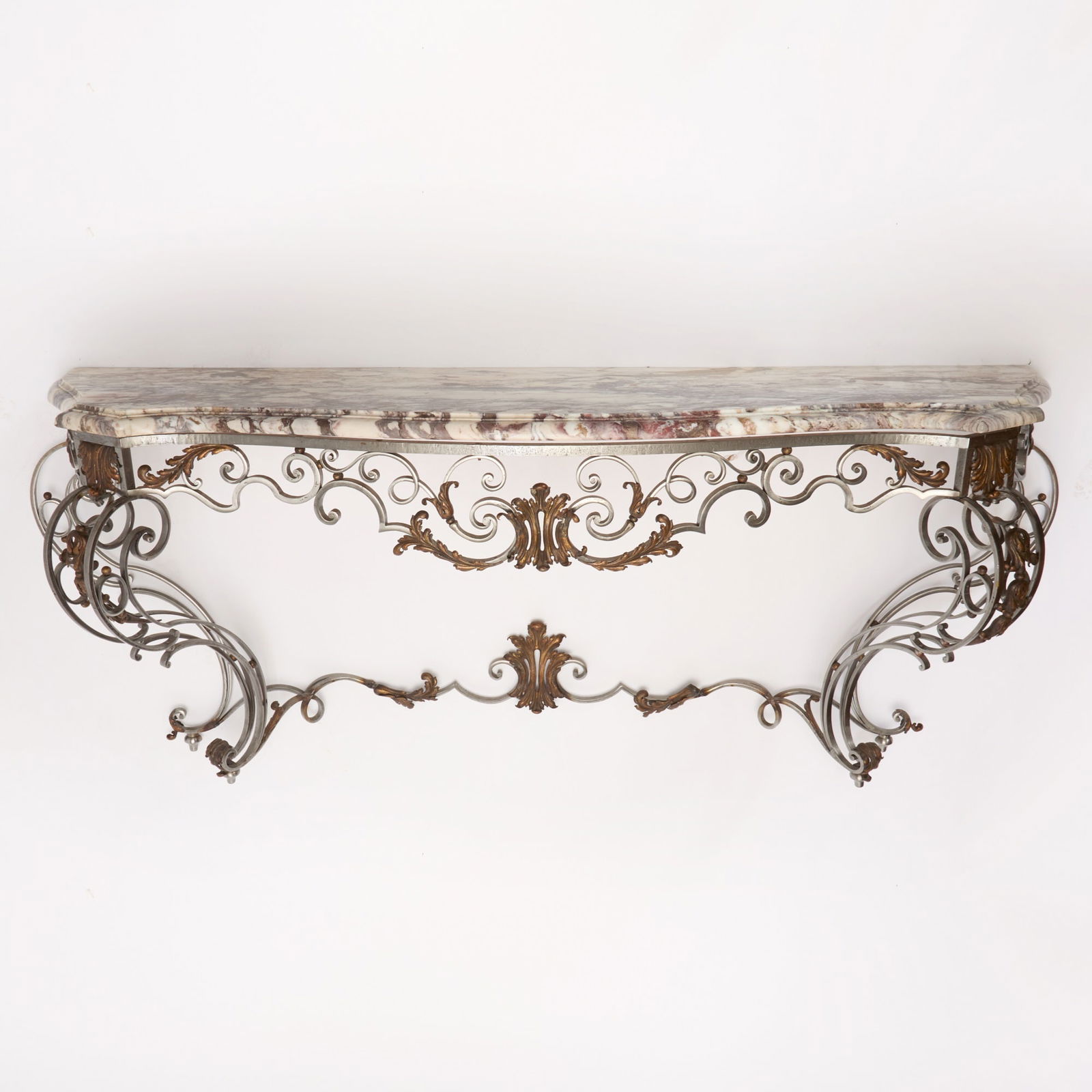 French Serpentine Marble Top Parcel Gilt Iron Console (1 of 6)