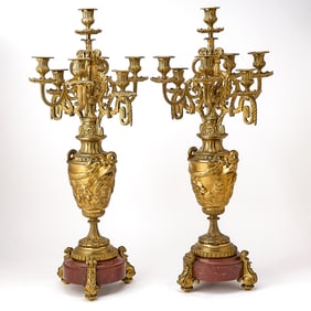Pair of Louis XVI Style Gilt-Bronze Seven-Light Candelabra