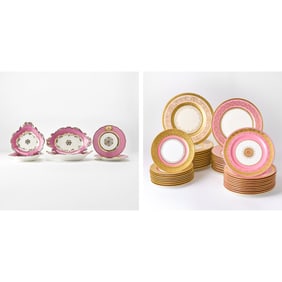 Group of American and English Pink and Gilt Decorated Porcelain Plates
