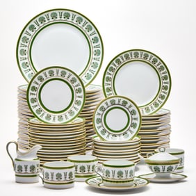 Richard Ginori Porcelain 'Green Ercolano' Pattern Dinner Set