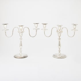 Pair of George III Sterling Silver Candlesticks with Silver Plated Branches