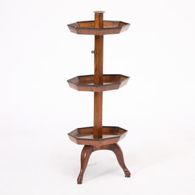 Louis XVI Style Ebonized Fruitwood and Walnut Parquetry Three-Tier Dumbwaiter