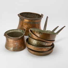 Group of Seven Copper and Copper Plated Cookware