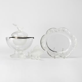 Group of Lalique Molded Frosted Glass Table Articles