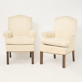 Set of Six Cream Upholstered Mahogany Armchairs