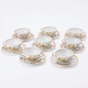 Eight Le Tallec for Tiffany & Co. Porcelain 'Cirque Chinois' Pattern Cream Soup Sets