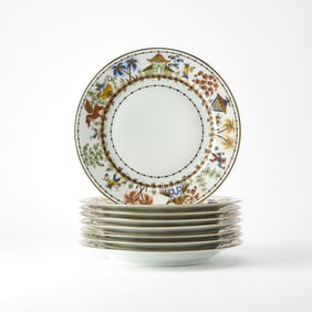 Set of Eight Le Tallec for Tiffany & Co. Porcelain 'Cirque Chinois' Pattern Dinner Plates