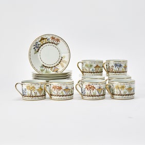 Set of Eight Le Tallec for Tiffany & Co. Porcelain 'Cirque Chinois' Pattern Flat Cups and Saucers