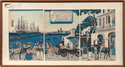 Japanese Ukiyo-e Woodblock Triptych Utagawa Yoshitora, 19th Century