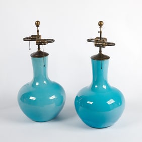 Pair of Chinese Turquoise Glazed Porcelain Lamps 20th Century