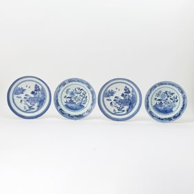 Two Pairs of Chinese Export Blue and White Porcelain Dishes Qing Dynasty