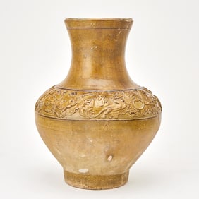 Chinese Ochre Glazed Earthenware Vase Han Dynasty