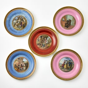 Five English Transfer Decorated Porcelain Cabinet Plates