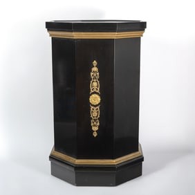 Black Painted Wood and Gilt Metal Mounted Pedestal