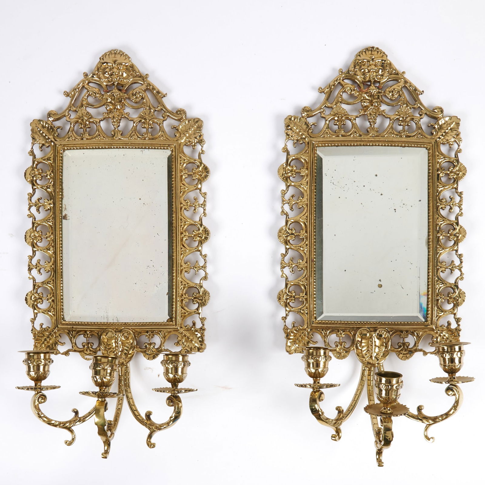 Pair of Brass Mirrored Three-Light Sconces (1 of 3)
