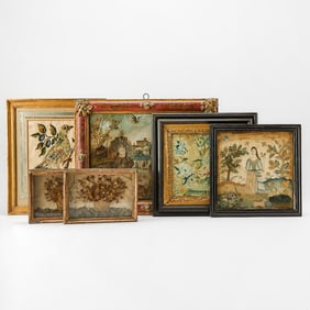 Group of Six Framed Embroidered Works and Reliquaries