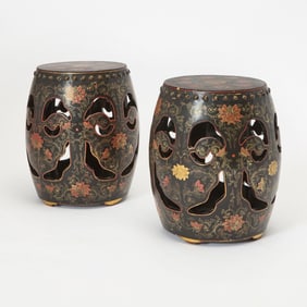Pair of Chinese Painted Wood Garden Stools