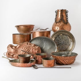 Collection of Copper Pans and Baking Moulds