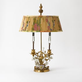 Gilt-Bronze and Porcelain Bouillotte Lamp