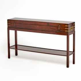 Brass-Bound Mahogany Gun Case on Stand