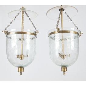 Pair of Etched Glass Hall Lanterns