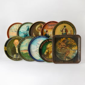A Collection of Ten American Lithographed Tin Collector's Trays