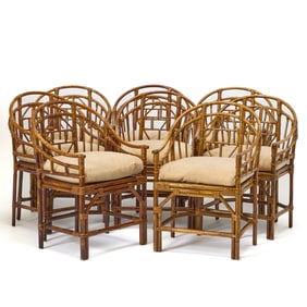 Set of Eight Chinese Style Rattan Armchairs