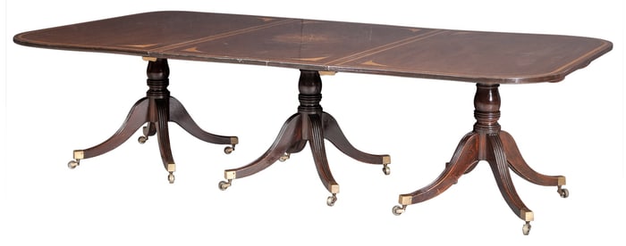 Edwardian Inlaid Mahogany Triple-Pedestal Dining Table