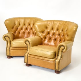 Pair of Leather Button Back Chairs
