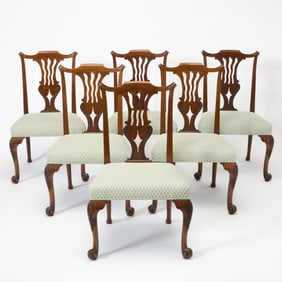 Set of Six George III Style Upholstered Mahogany Dining Side Chairs