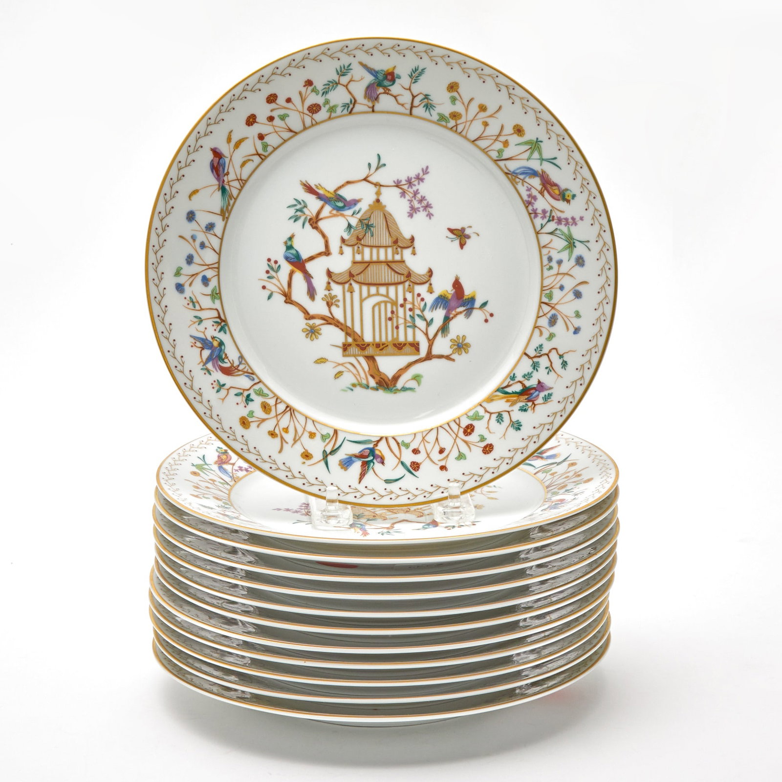 Set of Twelve Tiffany Limoges Audubon Salad Plates: Diameter 8 3/4 inches. Qty: (12)