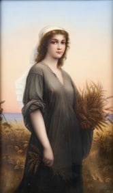 Framed KPM Painted Porcelain Plaque of Ruth