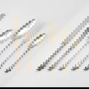 Towle Sterling Silver 'Richmond' Pattern Partial Flatware Service: Comprising: Twelve dinner forks, length 7 3/8 inches Twenty-four luncheon forks, length 7 inches Twelve round bowl (cream) soup spoons Twenty-eight teaspoons Two demitasse spoons Six dessert/pl