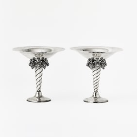 Pair of American Georg Jensen Style Sterling Silver Compotes