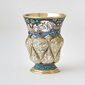 Russian Style Silver and Cloisonné Enamel Partial Punch Set