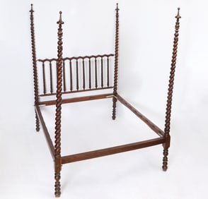 Portuguese Carved Walnut Four Poster Bed