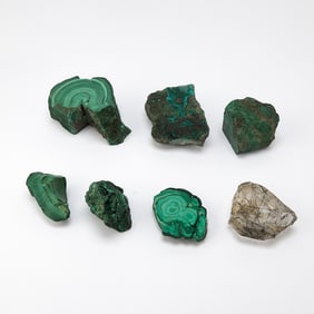 Six Natural Malachite Table Articles