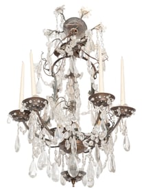 Louis XVI Style Patinated Metal and Glass Sixteen-Light Chandelier