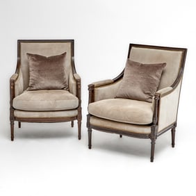 Pair of Louis XVI Style Walnut Bergeres