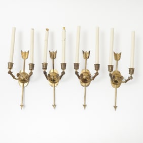 Set of Four Empire Style Brass Two-Light Sconces