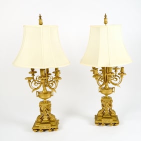 Pair of Louis XVI Style Gilt Bronze Candelabra as Lamps