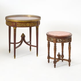 Two Louis XVI Style Marble Top Occasional Tables
