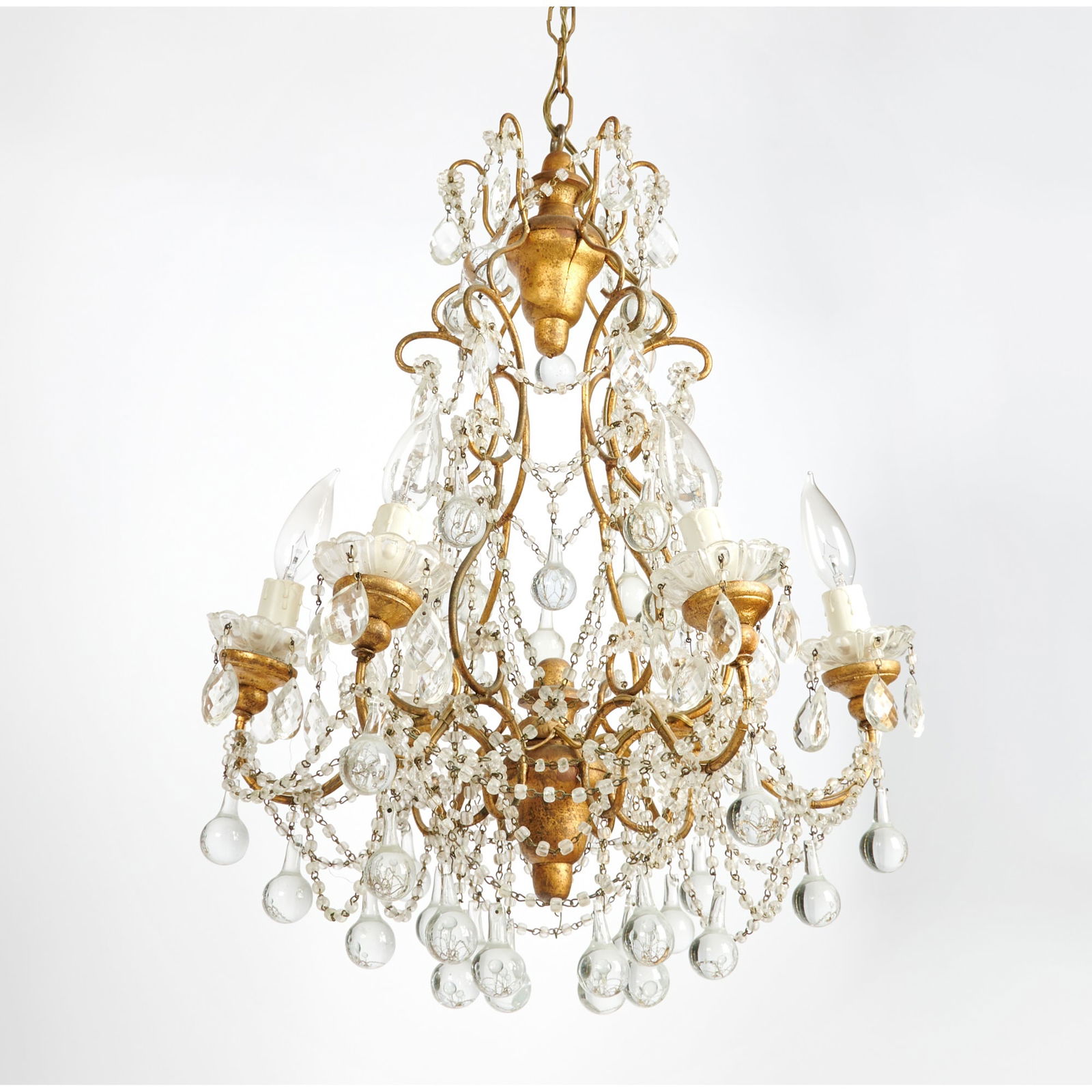 Louis XV Style Six Light Rock Crystal, Glass and Gilt-Metal Chandelier (1 of 2)