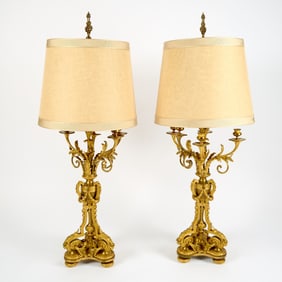 Pair of Louis XVI Style Gilt Bronze Candelabra as Lamps