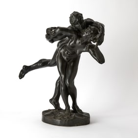 Belgian Patinated Bronze Group of an Amorous Couple Entitled 'Le Baiser' (The Kiss)