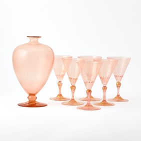 Group of Pink Murano Glass Tablewares